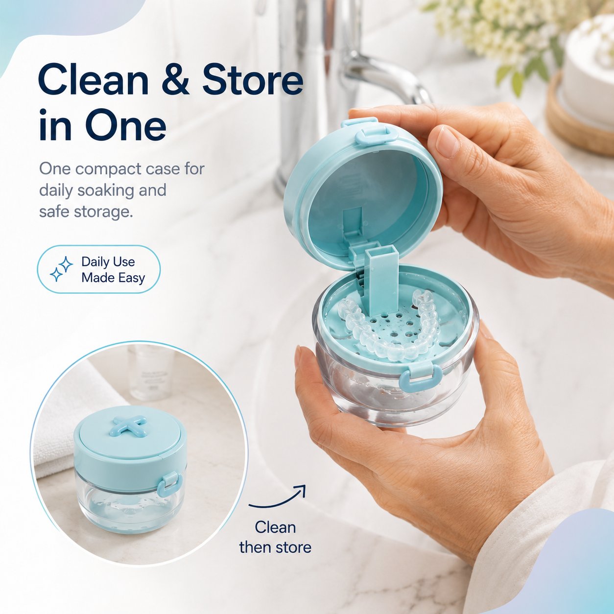 💧Portable Retainer and Denture Cleaning Case with Magnetic Lifting Tray