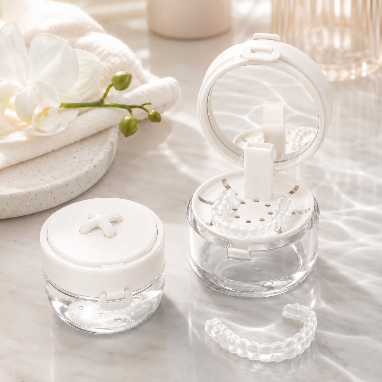 💧Portable Retainer and Denture Cleaning Case with Magnetic Lifting Tray